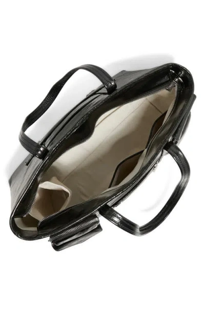 Aimee Renegade Large Patent Leather Laptop Tote In Black