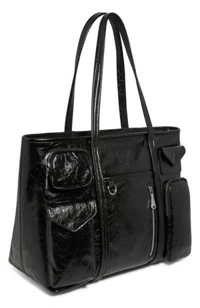 Aimee Renegade Large Patent Leather Laptop Tote In Black