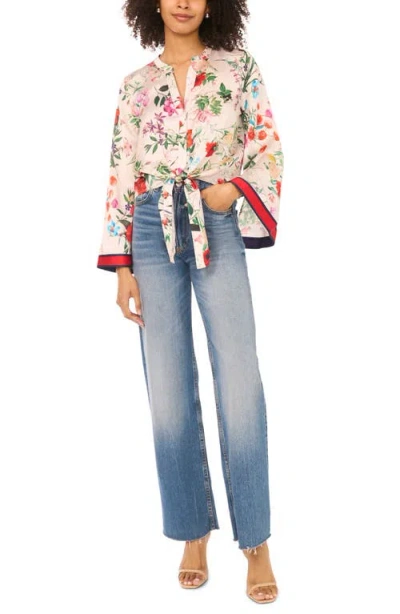 Vince Camuto Tie Front Flare Sleeve Shirt In Neutral