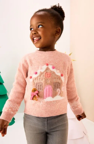 Next Kids' Gingerbread House Sweater In Pink