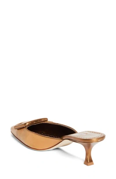 Manolo Blahnik Maysale Buckle Lizard Embossed Metallic Pointed Toe Kitten Heel Mule In Multi