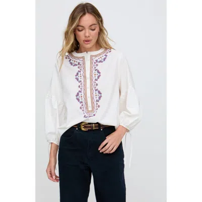 Raffya Anai Half Placket Embroidered Blouse In Neutral
