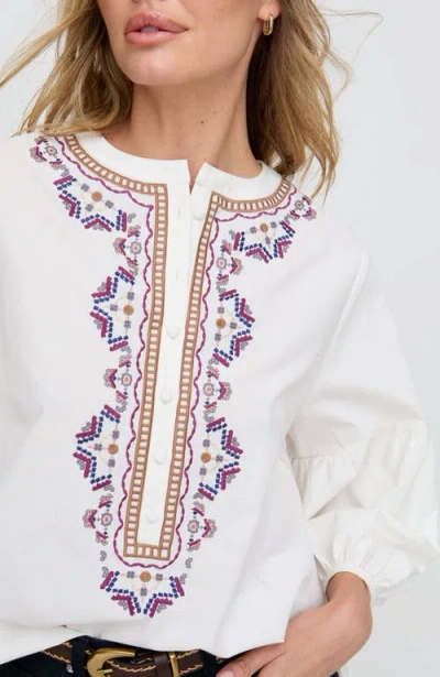 Raffya Anai Half Placket Embroidered Blouse In Neutral