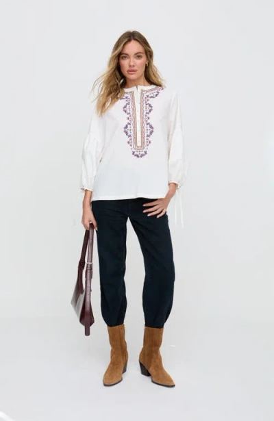 Raffya Anai Half Placket Embroidered Blouse In Neutral