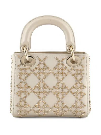 Pre-owned Dior Lady  Chain Bag Crystal Embellished Cannage Quilt Leather Mini Satchel In Gold
