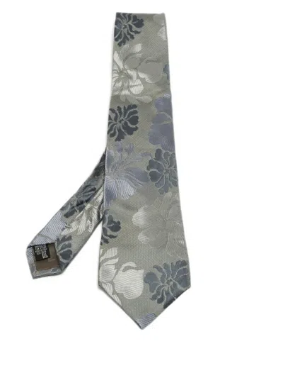 Pre-owned Emporio Armani Floral-print Silk Tie In Gray
