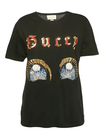 Pre-owned Gucci Sequin-embellished T-shirt In Black