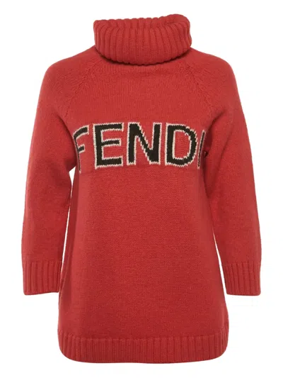 Pre-owned Fendi Logo-detail High-neck Sweater In Red