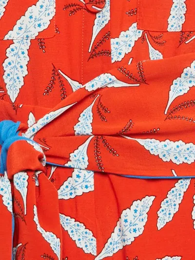 Pre-owned Dvf Vintage Leaf-print Tied-waist Jumpsuit In Red
