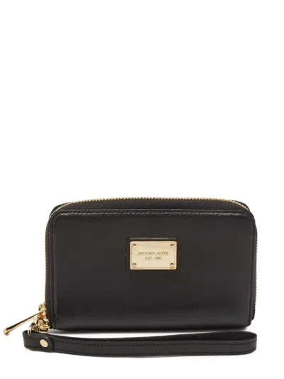 Pre-owned Michael Kors Saffiano-leather Zip-around Wallet In Black