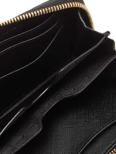 Pre-owned Michael Kors Saffiano-leather Zip-around Wallet In Black