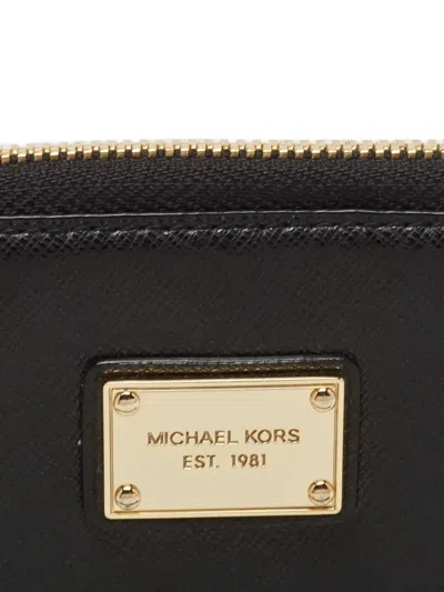 Pre-owned Michael Kors Saffiano-leather Zip-around Wallet In Black