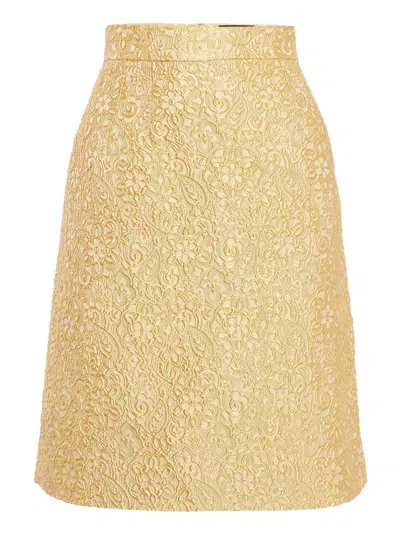 Pre-owned Dolce & Gabbana Jacquard-floral Skirt In Yellow