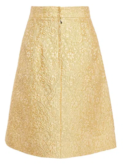 Pre-owned Dolce & Gabbana Jacquard-floral Skirt In Yellow