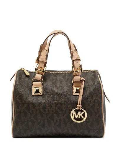 Pre-owned Michael Michael Kors Grayson Monogram Coated-canvas Tote Bag In Brown