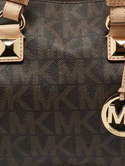 Pre-owned Michael Michael Kors Grayson Monogram Coated-canvas Tote Bag In Brown