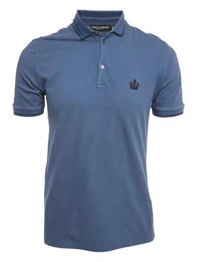 Pre-owned Dolce & Gabbana Crown-embroidered Polo Shirt In Blue