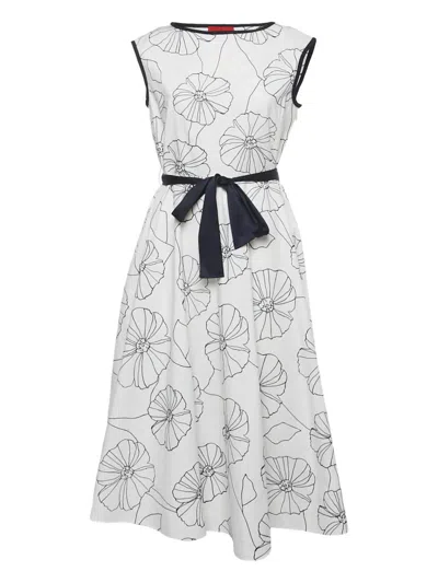 Pre-owned Carolina Herrera Floral-print Self-tie Belt Dress In White