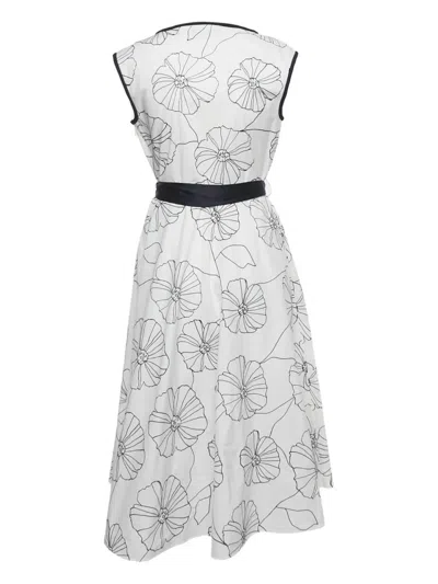 Pre-owned Carolina Herrera Floral-print Self-tie Belt Dress In White