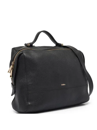 Pre-owned Furla Pebble-leather Satchel Bag In Black