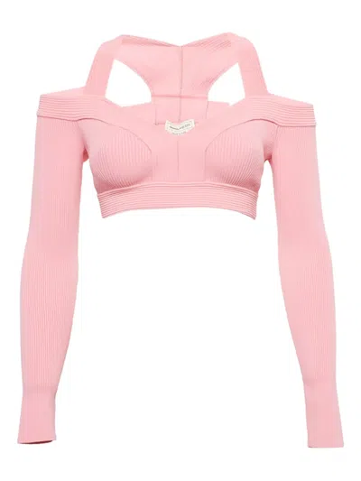 Pre-owned Alexander Mcqueen Rib-knit Cut-out Top In Pink