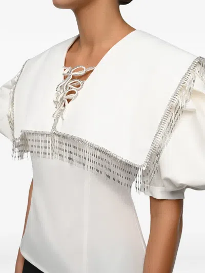 Anouki Crystal-embellished Puff-sleeve Blouse In White