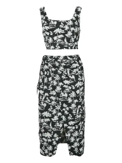 Pre-owned Maje Tropical-print Wrap Suit In Black