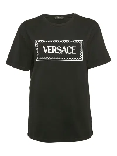 Pre-owned Versace Logo-embroidered Cotton T-shirt In Black