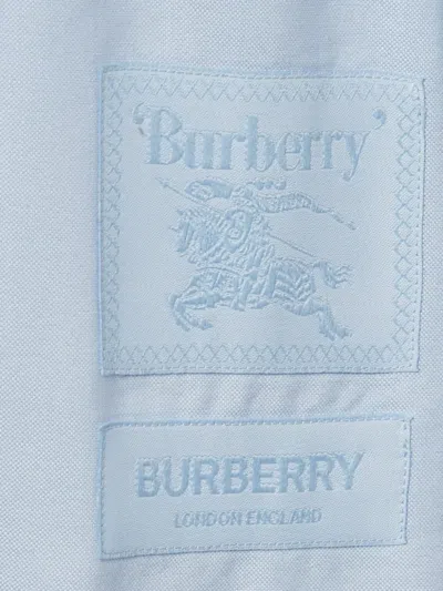 Pre-owned Burberry Embroidered-logo Belted Shirt Midi Dress In Blue