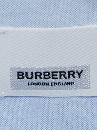 Pre-owned Burberry Embroidered-logo Belted Shirt Midi Dress In Blue