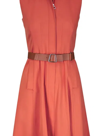 Akris Collared Belted Midi Dress In Orange