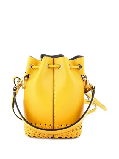 Pre-owned Fendi Mon Tresor Leather With Whipstitch Detail Mini Bucket Bag In Yellow