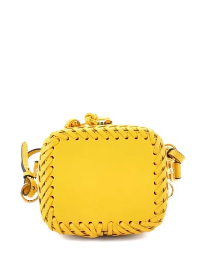 Pre-owned Fendi Mon Tresor Leather With Whipstitch Detail Mini Bucket Bag In Yellow