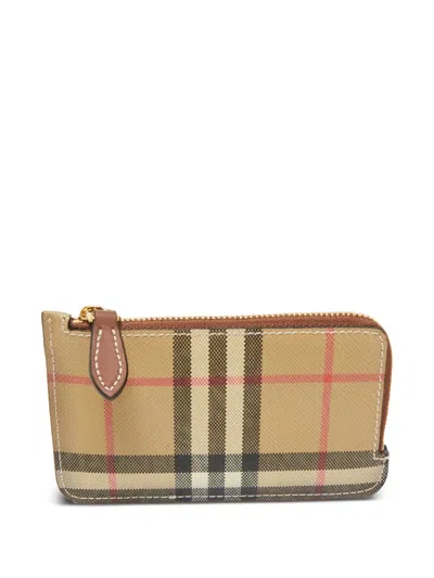 Pre-owned Burberry Vintage Check Zip Card Holder In Neutral