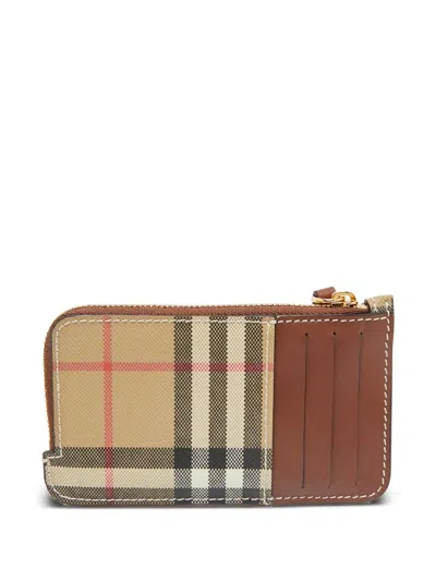 Pre-owned Burberry Vintage Check Zip Card Holder In Neutral