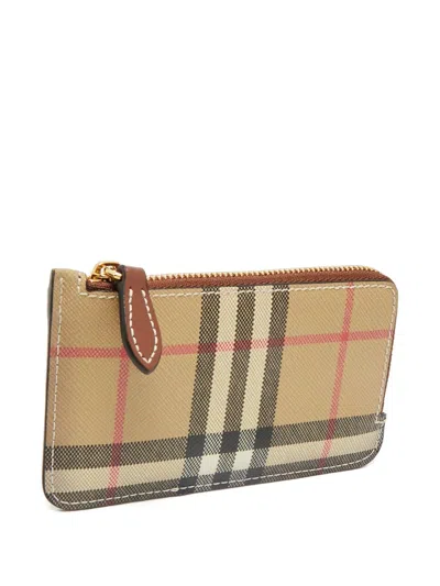Pre-owned Burberry Vintage Check Zip Card Holder In Neutral