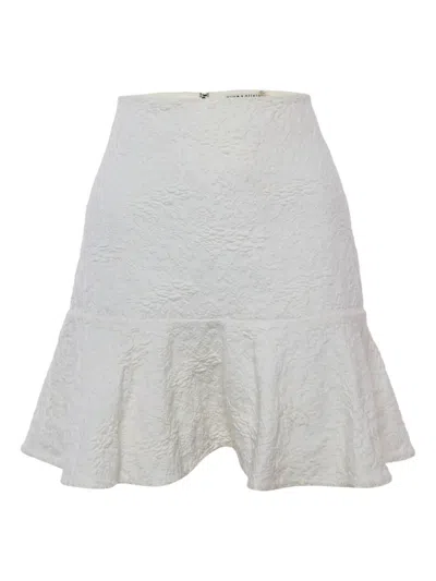 Pre-owned Alice And Olivia Jacquard Flared Mini Skirt In White
