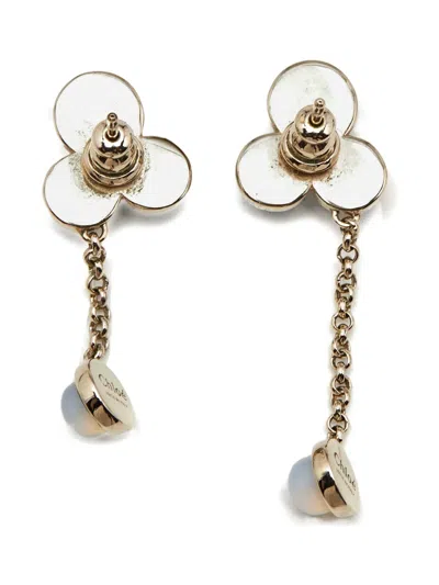 Pre-owned Chloé Flower-drop Earrings In Gold
