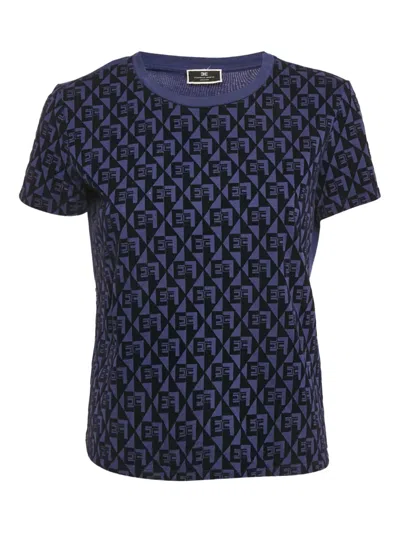 Pre-owned Elisabetta Franchi Monogram-pattern T-shirt In Blue
