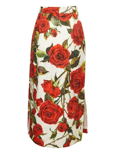 Pre-owned Dolce & Gabbana Floral-print Skirt In White