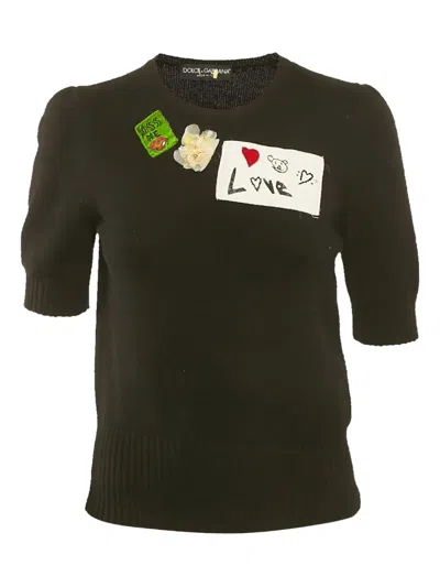 Pre-owned Dolce & Gabbana Appliqué Short-sleeve Sweater In Black