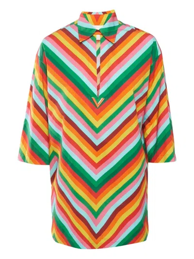 Pre-owned Valentino Chevron-pattern Mini Dress In Orange