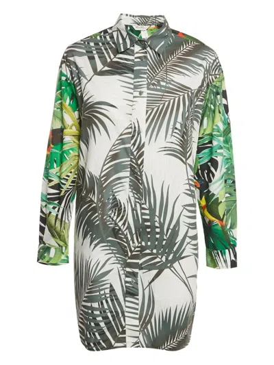Pre-owned Max Mara Diego Tropical-print Shirt Dress In Green