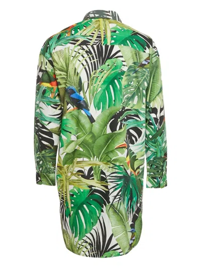 Pre-owned Max Mara Diego Tropical-print Shirt Dress In Green