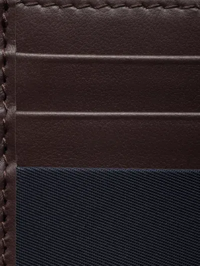 Prada Leather Card Holder Featuring Contrast Panel In Brown