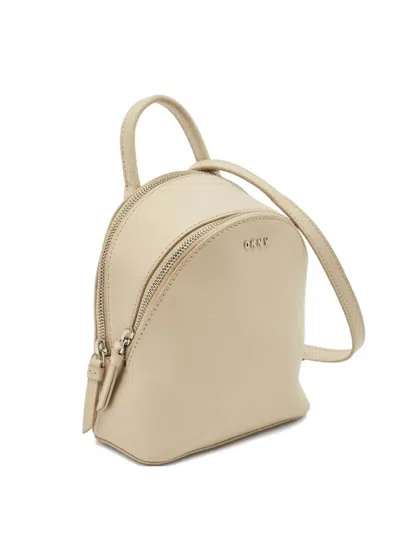 Pre-owned Dkny Mini Bryant Top-handle Leather Backpack In White