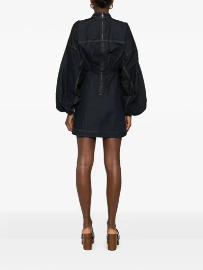 Zimmermann Bishop-sleeve Denim Mini Dress In Blue