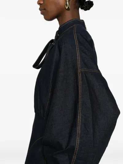 Zimmermann Bishop-sleeve Denim Mini Dress In Blue