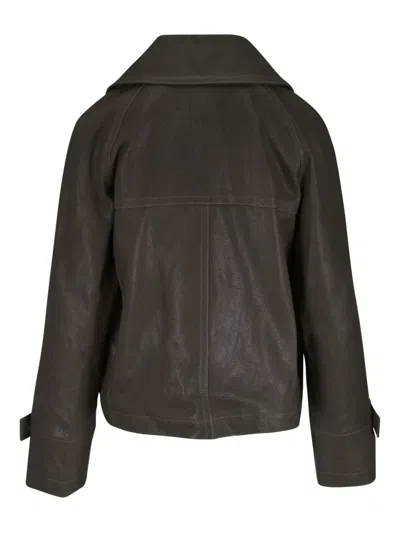Odeeh Button Leather Jacket In Brown