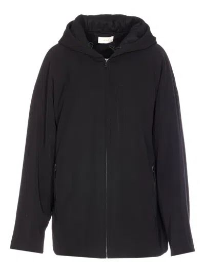 The Row Zip-up Hooded Coat In Black